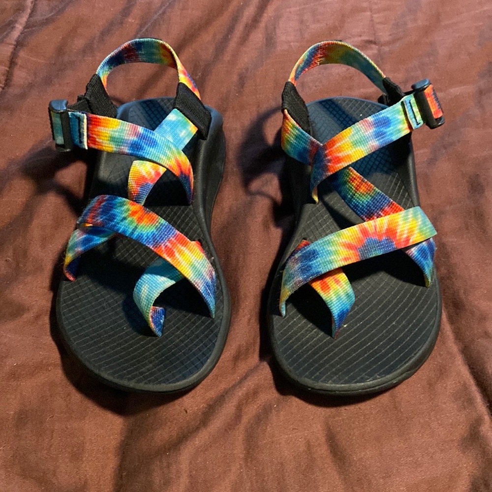Rainbow Tie Dye Colored Chacos.  EUC!